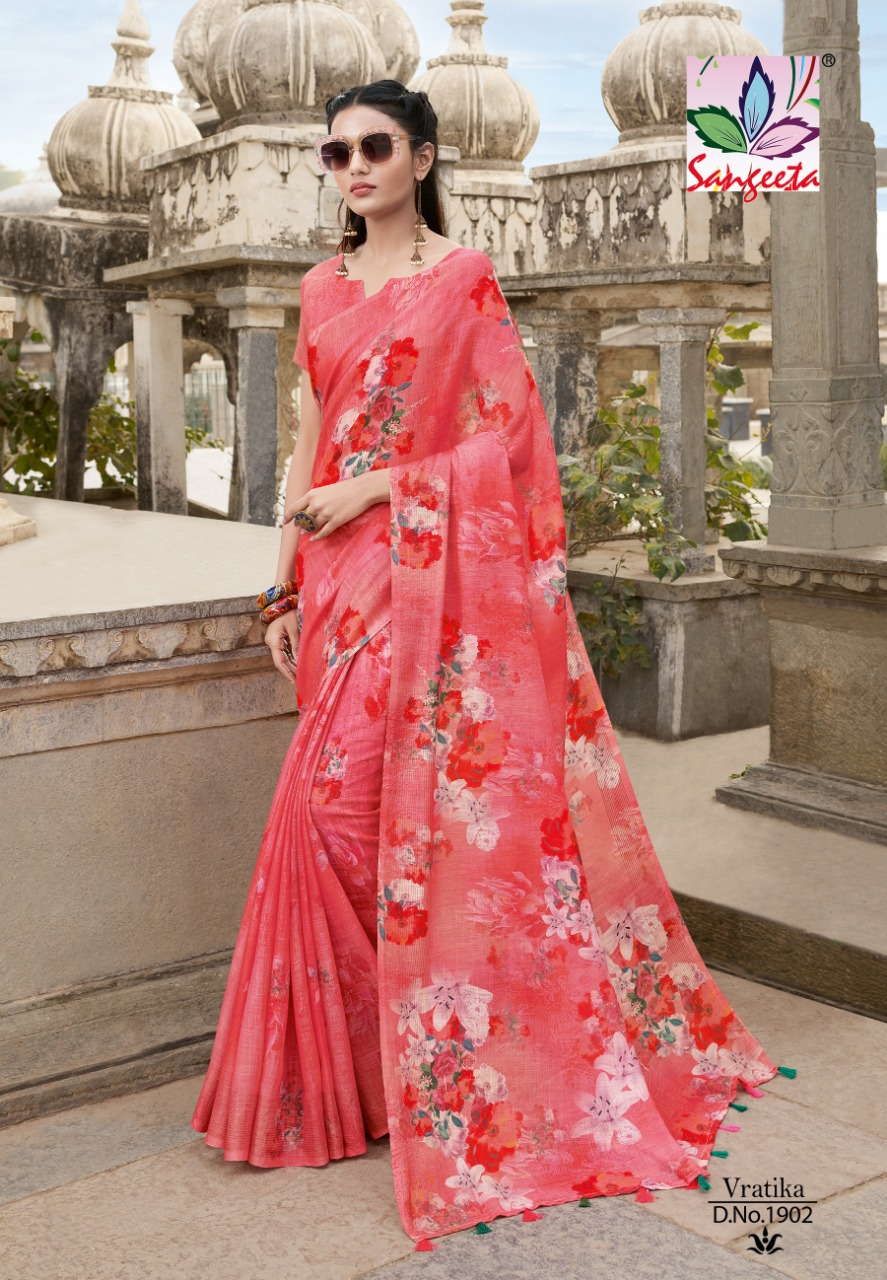 Vartika By Sangeeta 1888 To 1905 Series Indian Traditional Wear Collection Beautiful Stylish Fancy Colorful Party Wear & Occasional Wear Linen Cotton Sarees At Wholesale Price