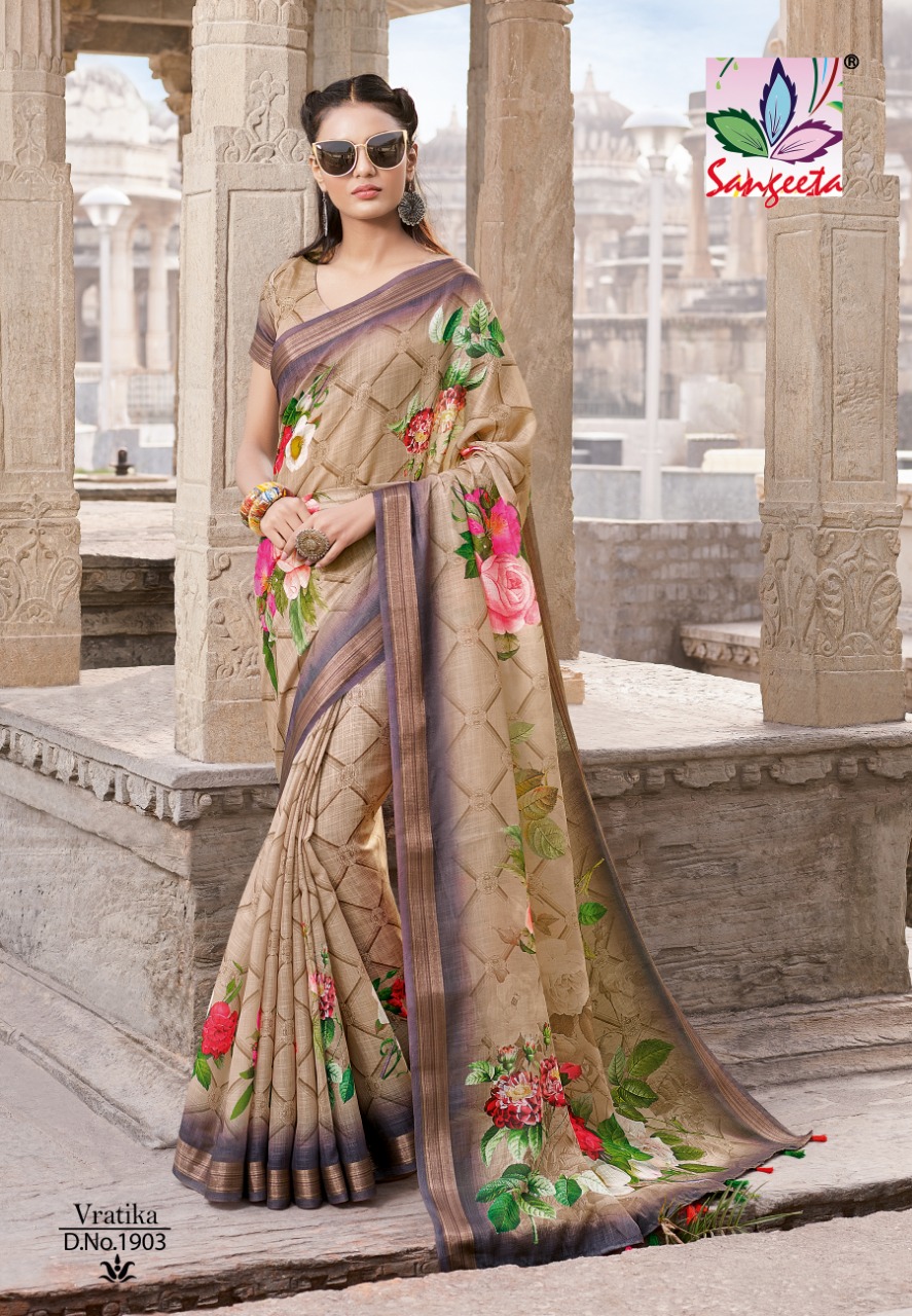 Vartika By Sangeeta 1888 To 1905 Series Indian Traditional Wear Collection Beautiful Stylish Fancy Colorful Party Wear & Occasional Wear Linen Cotton Sarees At Wholesale Price