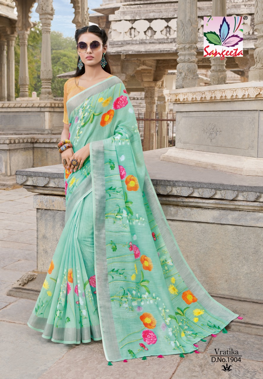 Vartika By Sangeeta 1888 To 1905 Series Indian Traditional Wear Collection Beautiful Stylish Fancy Colorful Party Wear & Occasional Wear Linen Cotton Sarees At Wholesale Price