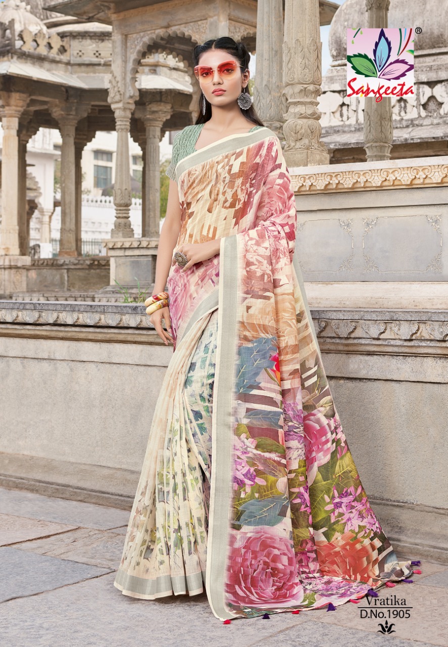 Vartika By Sangeeta 1888 To 1905 Series Indian Traditional Wear Collection Beautiful Stylish Fancy Colorful Party Wear & Occasional Wear Linen Cotton Sarees At Wholesale Price