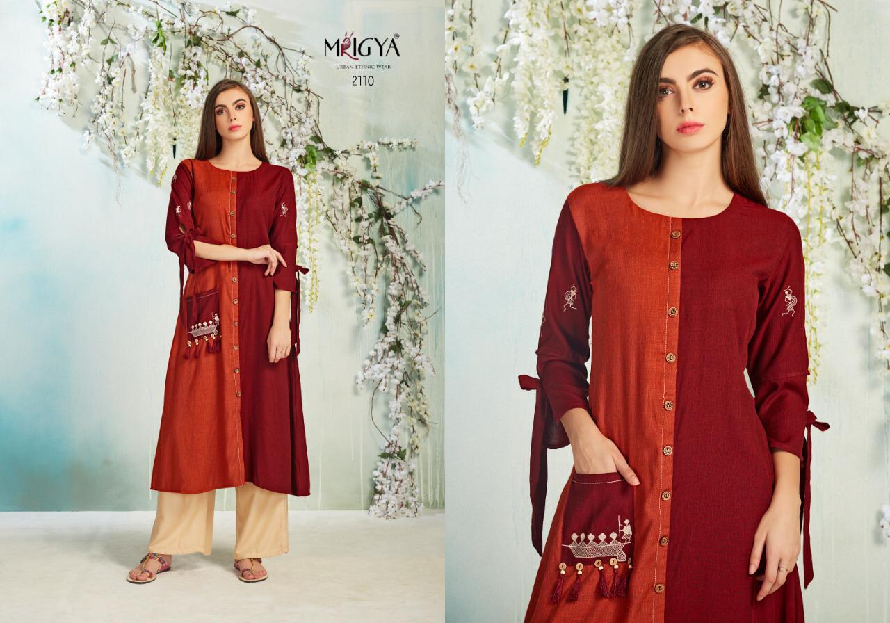 Veda-3 By Mrigya 2108 To 2115 Series Beautiful Colorful Stylish Fancy Casual Wear & Ethnic Wear & Ready To Wear Rayon Printed Kurtis At Wholesale Price