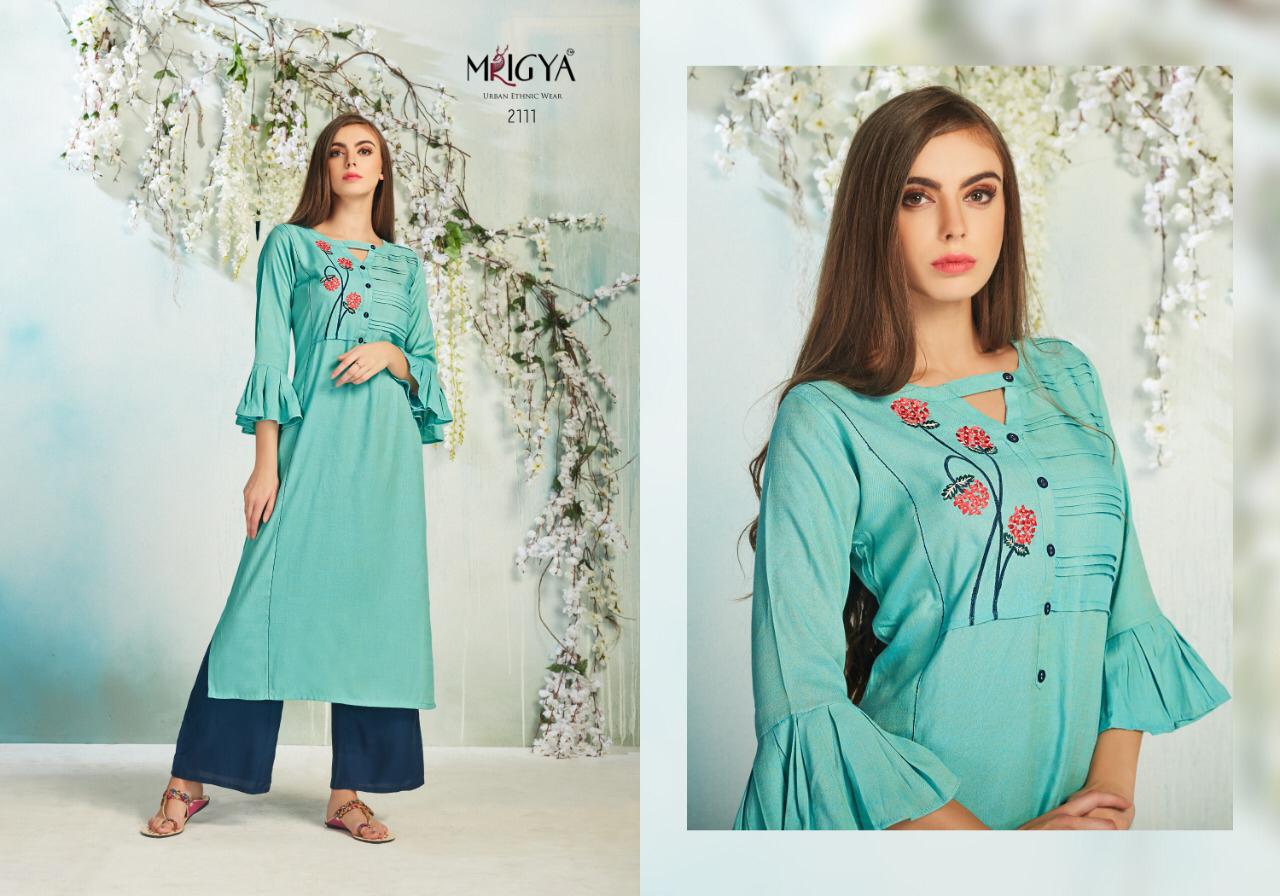 Veda-3 By Mrigya 2108 To 2115 Series Beautiful Colorful Stylish Fancy Casual Wear & Ethnic Wear & Ready To Wear Rayon Printed Kurtis At Wholesale Price