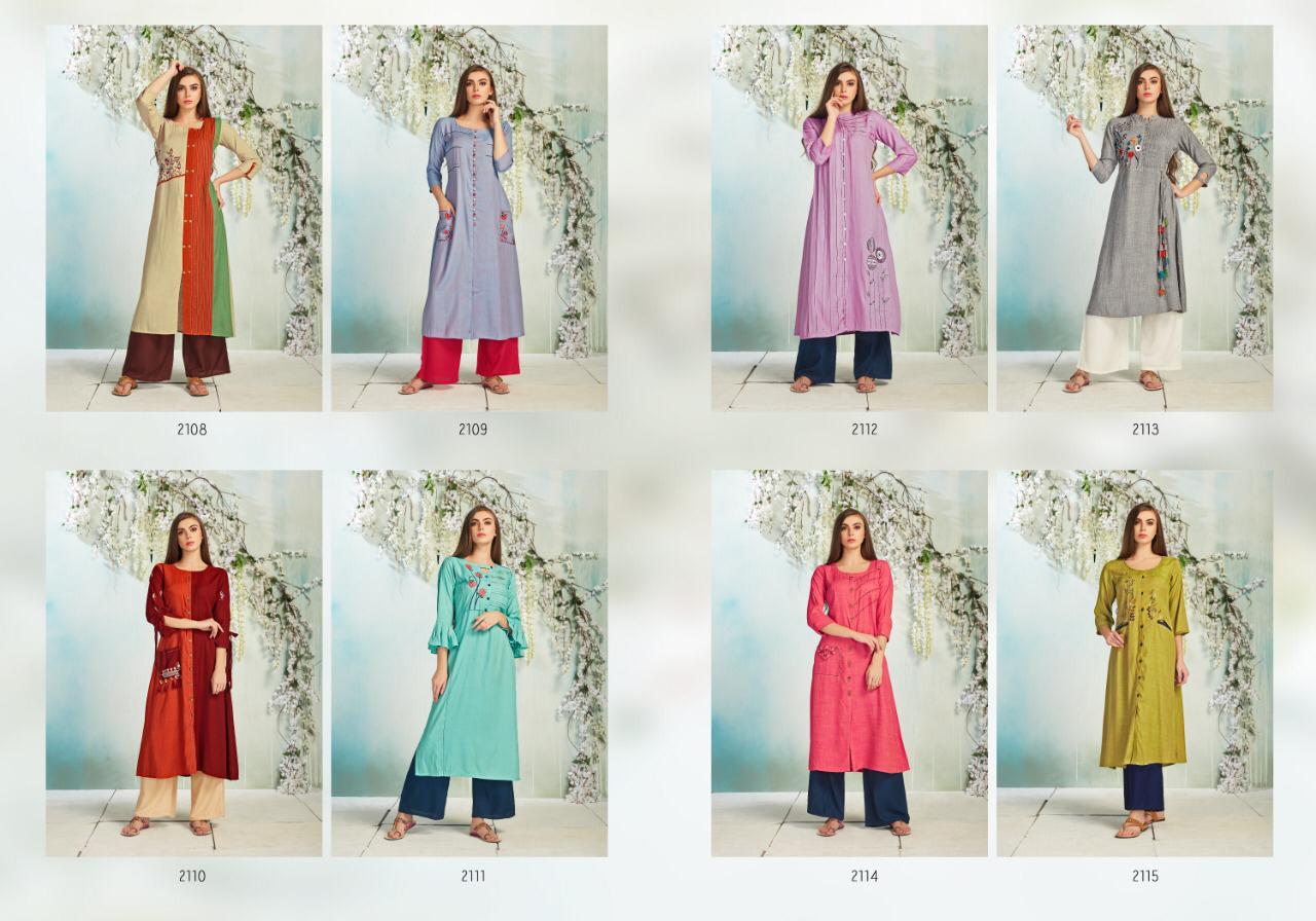 Veda-3 By Mrigya 2108 To 2115 Series Beautiful Colorful Stylish Fancy Casual Wear & Ethnic Wear & Ready To Wear Rayon Printed Kurtis At Wholesale Price
