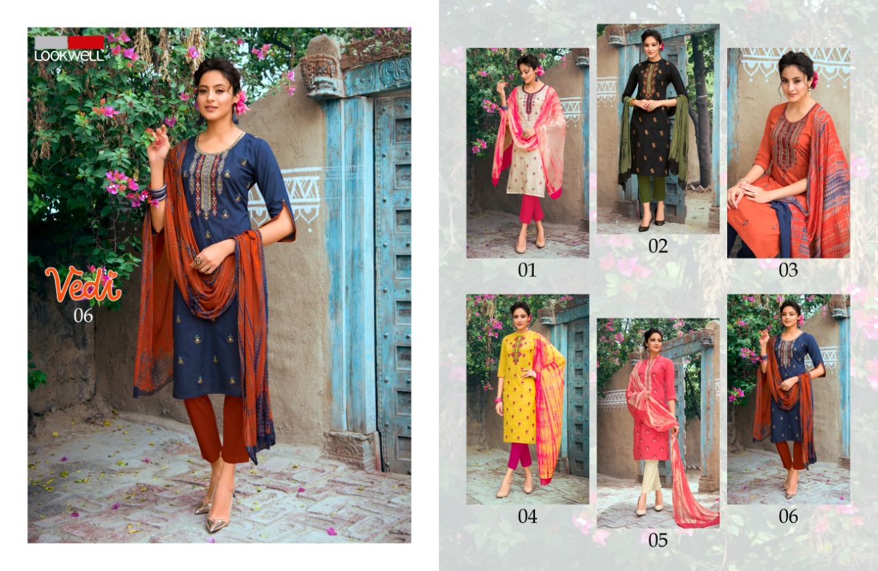 Vedi By Lookwell 01 To 06 Series Suits Beautiful Stylish Fancy Colorful Designer Party Wear & Ethnic Wear Pure Cotton Embroidered Dresses At Wholesale Price