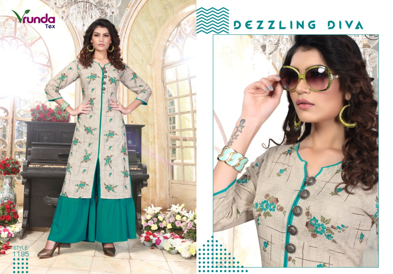 Vedika By Vrunda Tex 1191 To 1195 Series Beautiful Colorful Stylish Fancy Casual Wear & Ethnic Wear & Ready To Wear Heavy Rayon Printed Kurtis At Wholesale Price