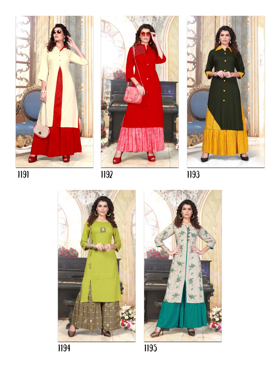 Vedika By Vrunda Tex 1191 To 1195 Series Beautiful Colorful Stylish Fancy Casual Wear & Ethnic Wear & Ready To Wear Heavy Rayon Printed Kurtis At Wholesale Price