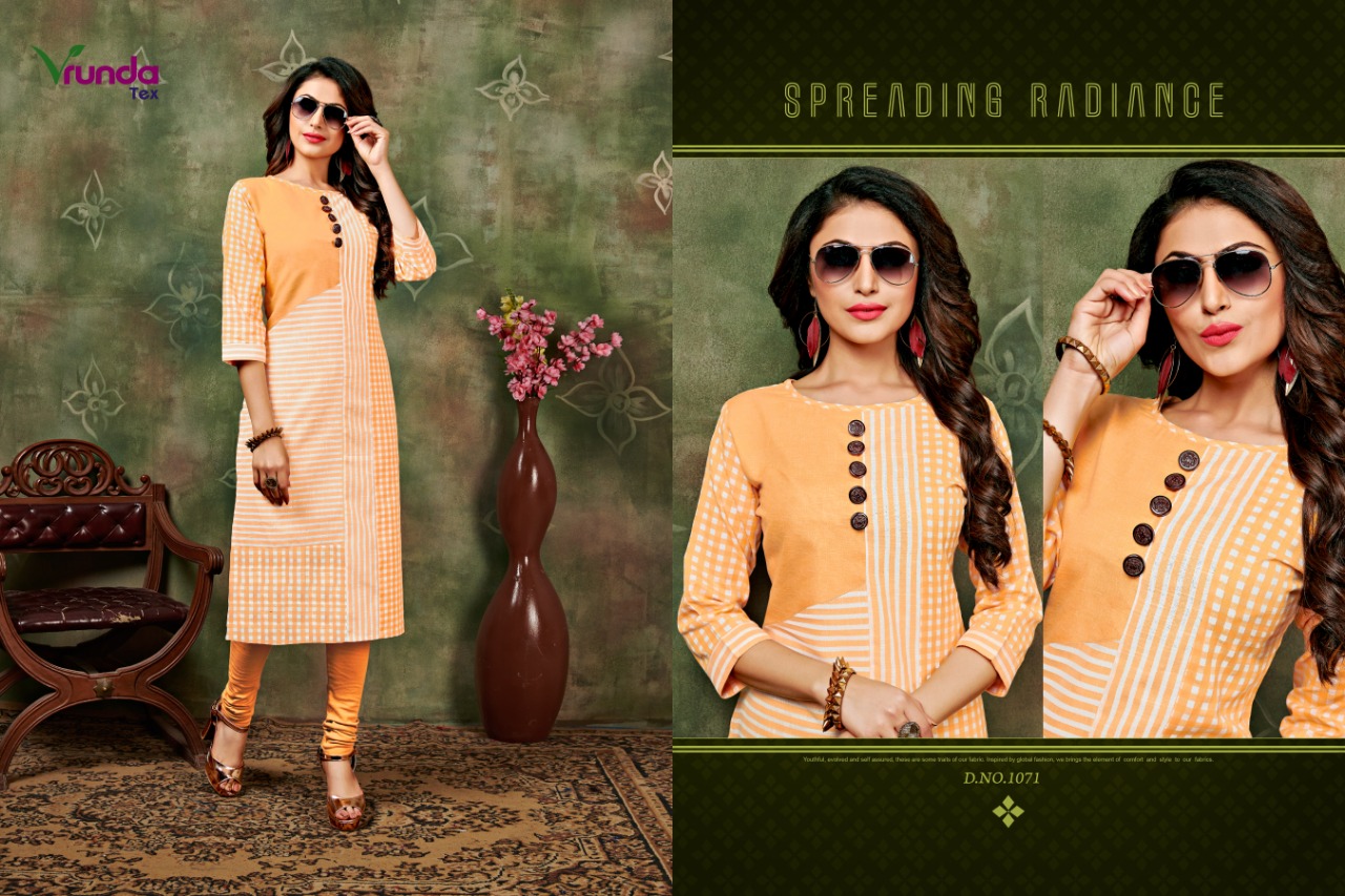 Veena By Vrunda Tex 1071 To 1075 Series Beautiful Colorful Stylish Fancy Party Wear & Ethnic Wear & Ready To Wear Heavy Cotton Kurtis At Wholesale Price