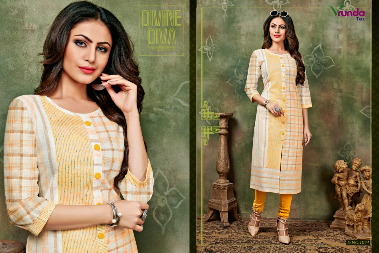 Veena By Vrunda Tex 1071 To 1075 Series Beautiful Colorful Stylish Fancy Party Wear & Ethnic Wear & Ready To Wear Heavy Cotton Kurtis At Wholesale Price