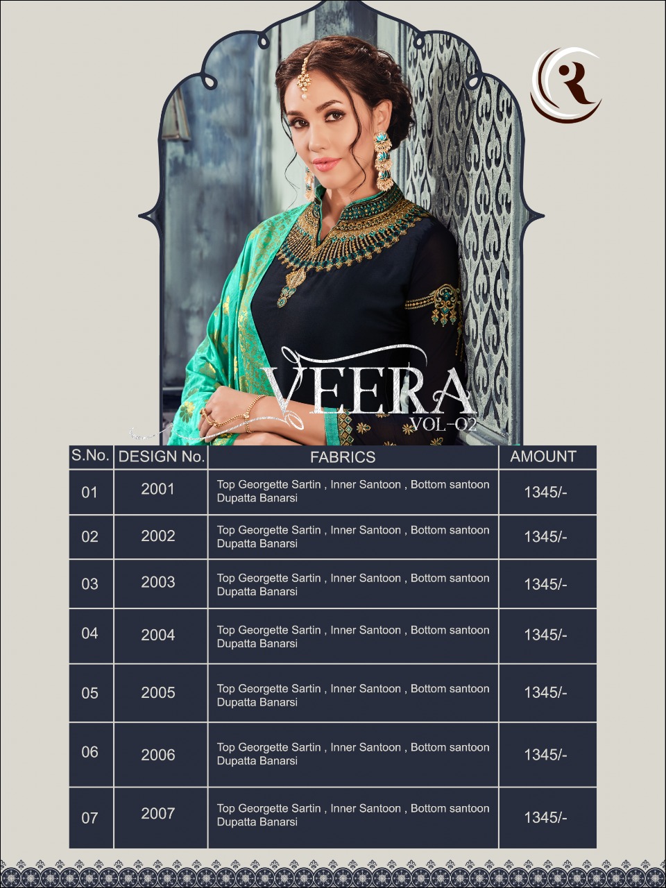Veera Vol-2 By Amirah 2001 To 2007 Series Designer Festive Suits Collection Beautiful Stylish Fancy Colorful Party Wear & Occasional Wear Satin Georgette Embroidered Dresses At Wholesale Price