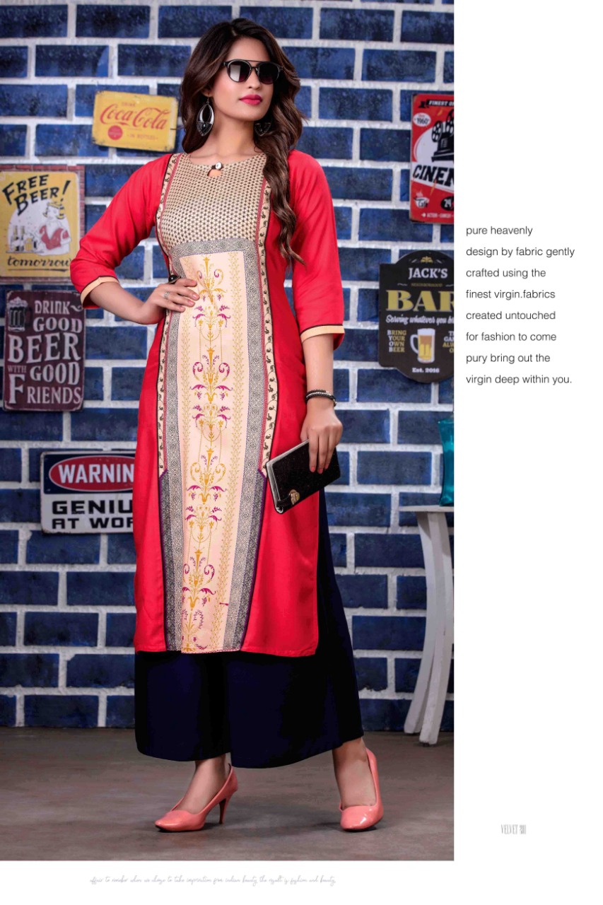 Velvet Vol-2 By Femi9 Trends 201 To 212 Series Beautiful Colorful Stylish Fancy Casual Wear & Ethnic Wear & Ready To Wear Heavy Rayon Printed & Embroidered Kurtis With Palazzo At Wholesale Price