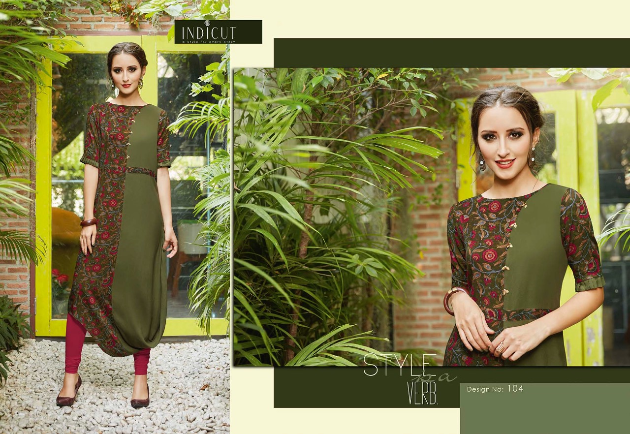 Verve By Indicut 101 To 111 Series Beautiful Stylish Fancy Colorful Casual Wear & Ethnic Wear & Ready To Wear Viscose Printed Kurtis At Wholesale Price