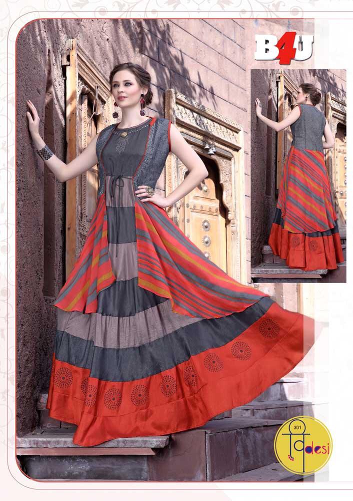Videsi Vol-3 By B4u 301 To 307 Series Beautiful Colorful Stylish Fancy Casual Wear & Ethnic Wear & Ready To Wear Maslin Digital Print , Katki Silk Print, Nysa Silk Print,rayon And Georgette Print Kurtis At Wholesale Price