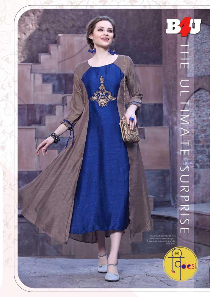 Videsi Vol-3 By B4u 301 To 307 Series Beautiful Colorful Stylish Fancy Casual Wear & Ethnic Wear & Ready To Wear Maslin Digital Print , Katki Silk Print, Nysa Silk Print,rayon And Georgette Print Kurtis At Wholesale Price
