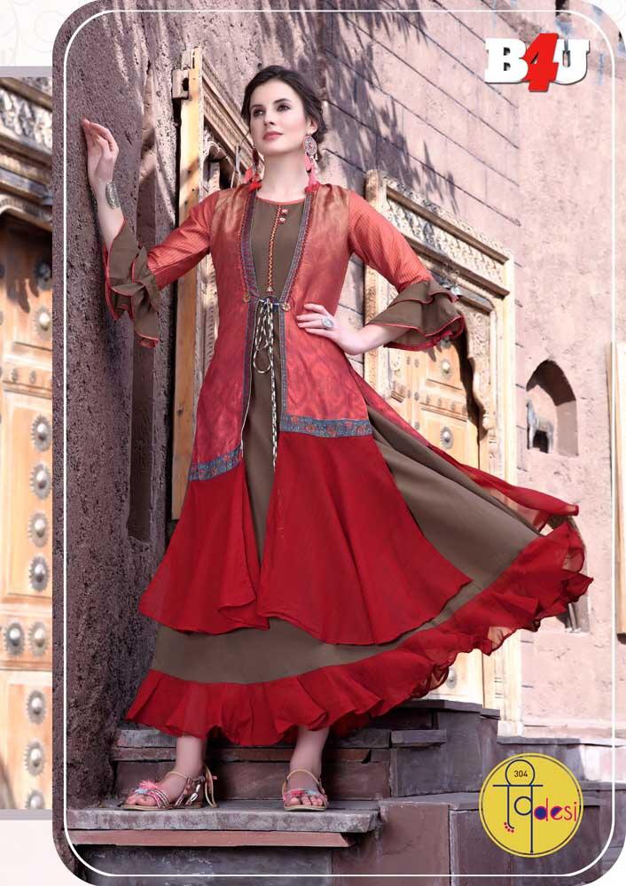 Videsi Vol-3 By B4u 301 To 307 Series Beautiful Colorful Stylish Fancy Casual Wear & Ethnic Wear & Ready To Wear Maslin Digital Print , Katki Silk Print, Nysa Silk Print,rayon And Georgette Print Kurtis At Wholesale Price