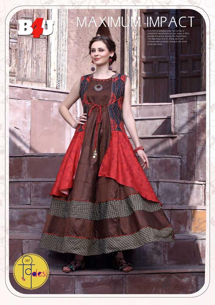 Videsi Vol-3 By B4u 301 To 307 Series Beautiful Colorful Stylish Fancy Casual Wear & Ethnic Wear & Ready To Wear Maslin Digital Print , Katki Silk Print, Nysa Silk Print,rayon And Georgette Print Kurtis At Wholesale Price