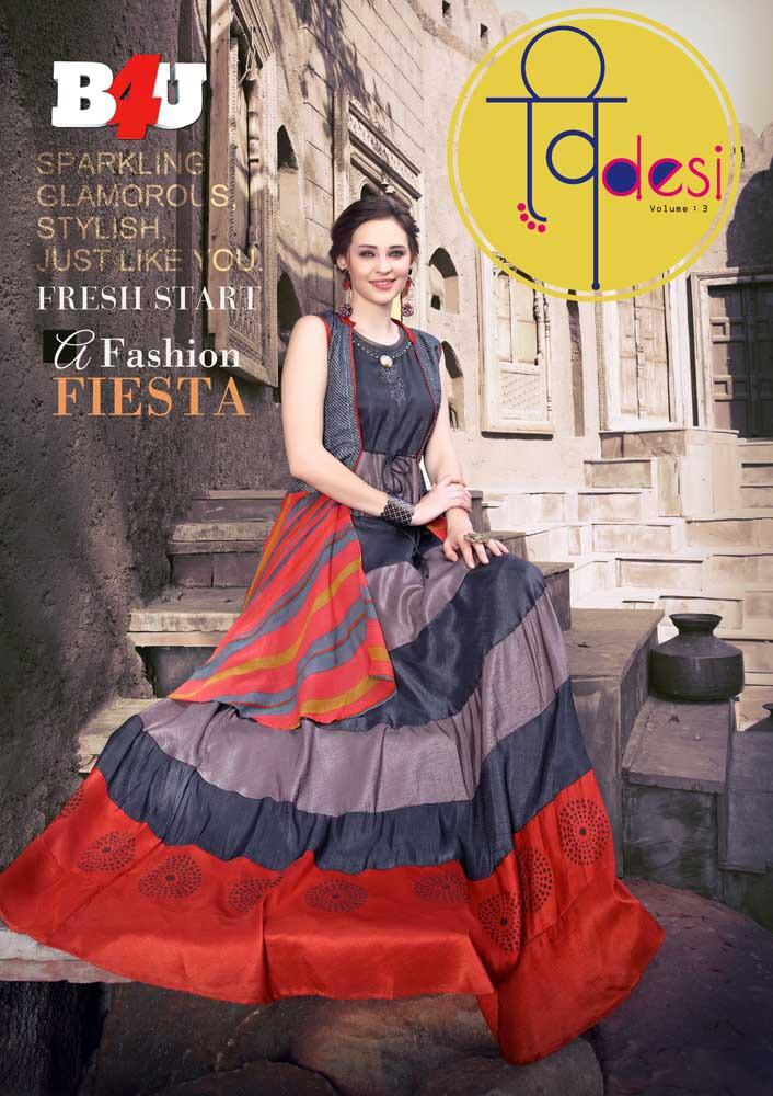 Videsi Vol-3 By B4u 301 To 307 Series Beautiful Colorful Stylish Fancy Casual Wear & Ethnic Wear & Ready To Wear Maslin Digital Print , Katki Silk Print, Nysa  Silk Print,rayon And Georgette Print Kurtis At Wholesale Price