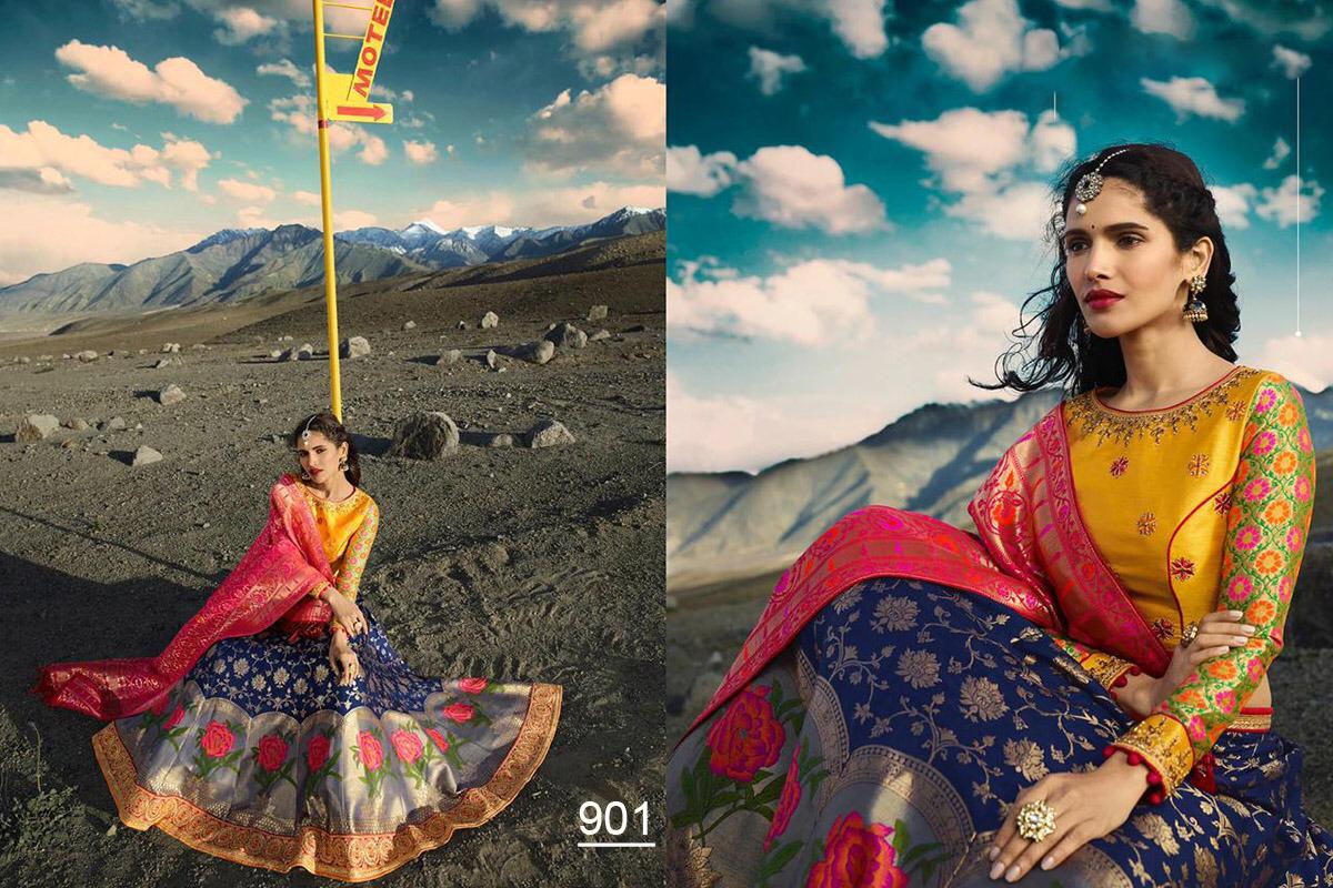 Virasat Vol-1 By Sanjana Designer 901 To 913 Series Bridal Wear Collection Beautiful Stylish Colorful Fancy Party Wear & Occasional Wear Pure Silk Jacquard Lehengas At Wholesale Price