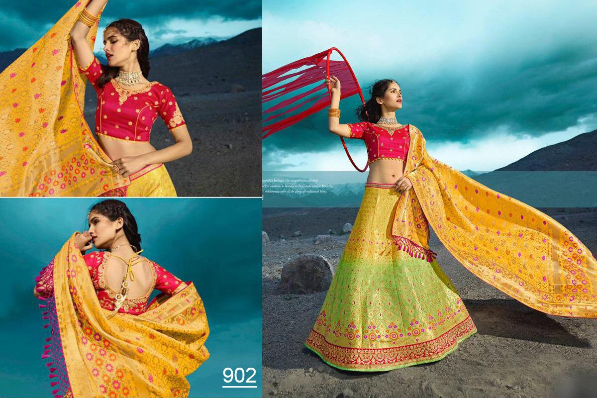 Virasat Vol-1 By Sanjana Designer 901 To 913 Series Bridal Wear Collection Beautiful Stylish Colorful Fancy Party Wear & Occasional Wear Pure Silk Jacquard Lehengas At Wholesale Price