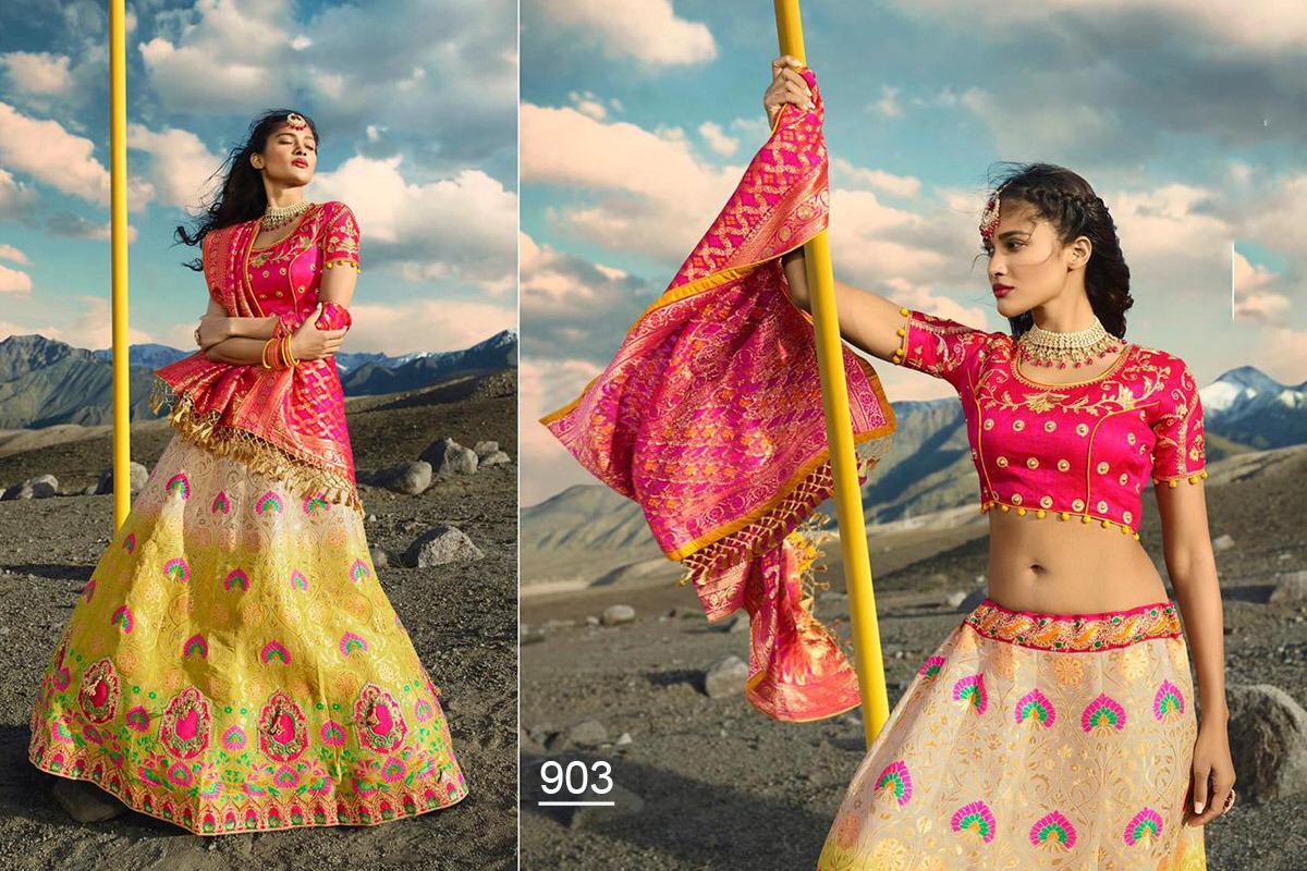Virasat Vol-1 By Sanjana Designer 901 To 913 Series Bridal Wear Collection Beautiful Stylish Colorful Fancy Party Wear & Occasional Wear Pure Silk Jacquard Lehengas At Wholesale Price