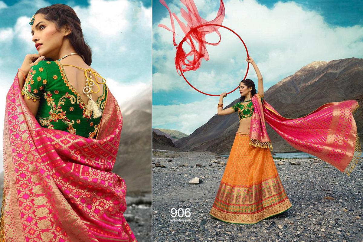 Virasat Vol-1 By Sanjana Designer 901 To 913 Series Bridal Wear Collection Beautiful Stylish Colorful Fancy Party Wear & Occasional Wear Pure Silk Jacquard Lehengas At Wholesale Price
