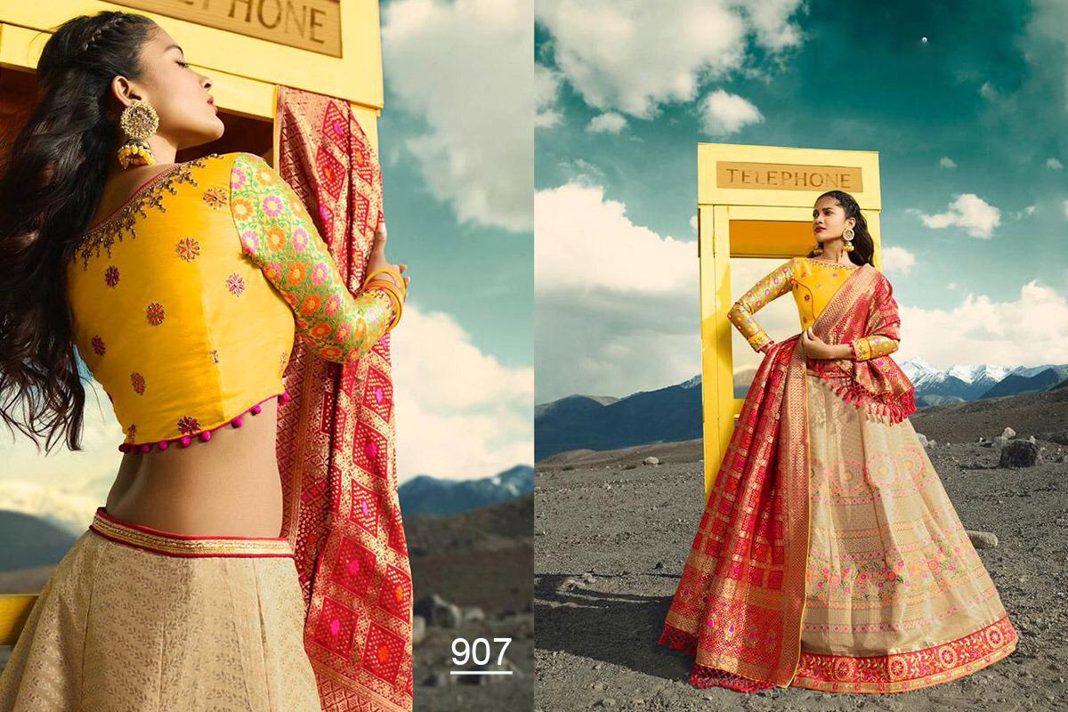 Virasat Vol-1 By Sanjana Designer 901 To 913 Series Bridal Wear Collection Beautiful Stylish Colorful Fancy Party Wear & Occasional Wear Pure Silk Jacquard Lehengas At Wholesale Price