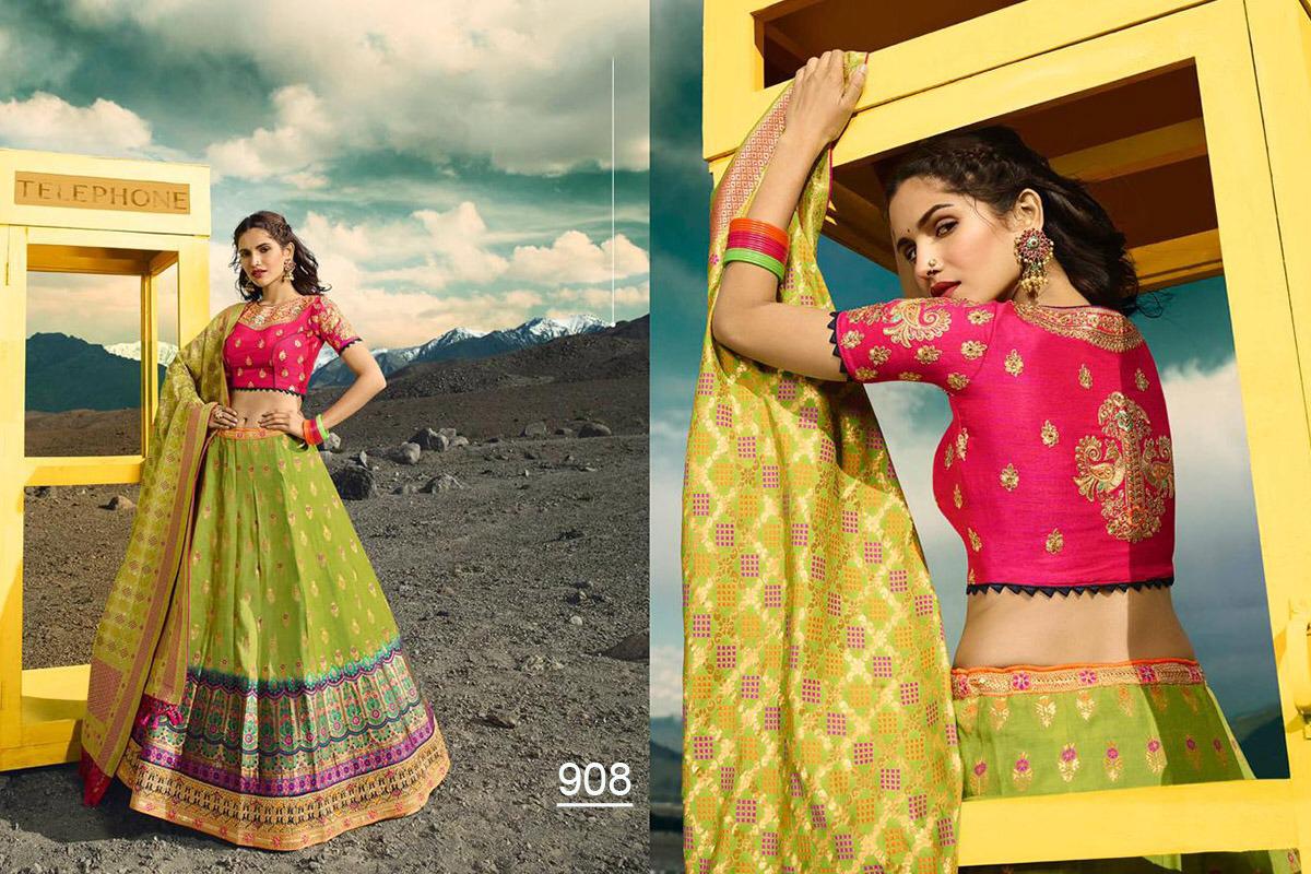 Virasat Vol-1 By Sanjana Designer 901 To 913 Series Bridal Wear Collection Beautiful Stylish Colorful Fancy Party Wear & Occasional Wear Pure Silk Jacquard Lehengas At Wholesale Price