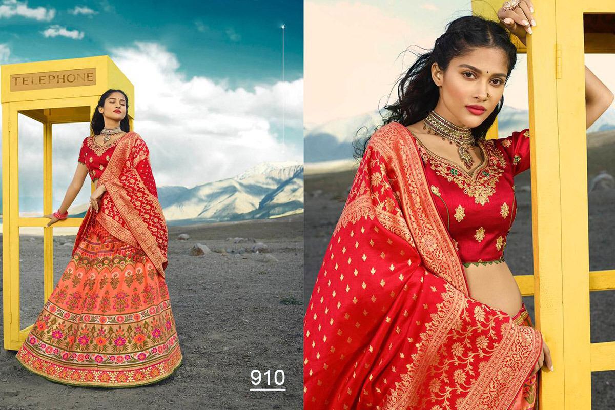 Virasat Vol-1 By Sanjana Designer 901 To 913 Series Bridal Wear Collection Beautiful Stylish Colorful Fancy Party Wear & Occasional Wear Pure Silk Jacquard Lehengas At Wholesale Price