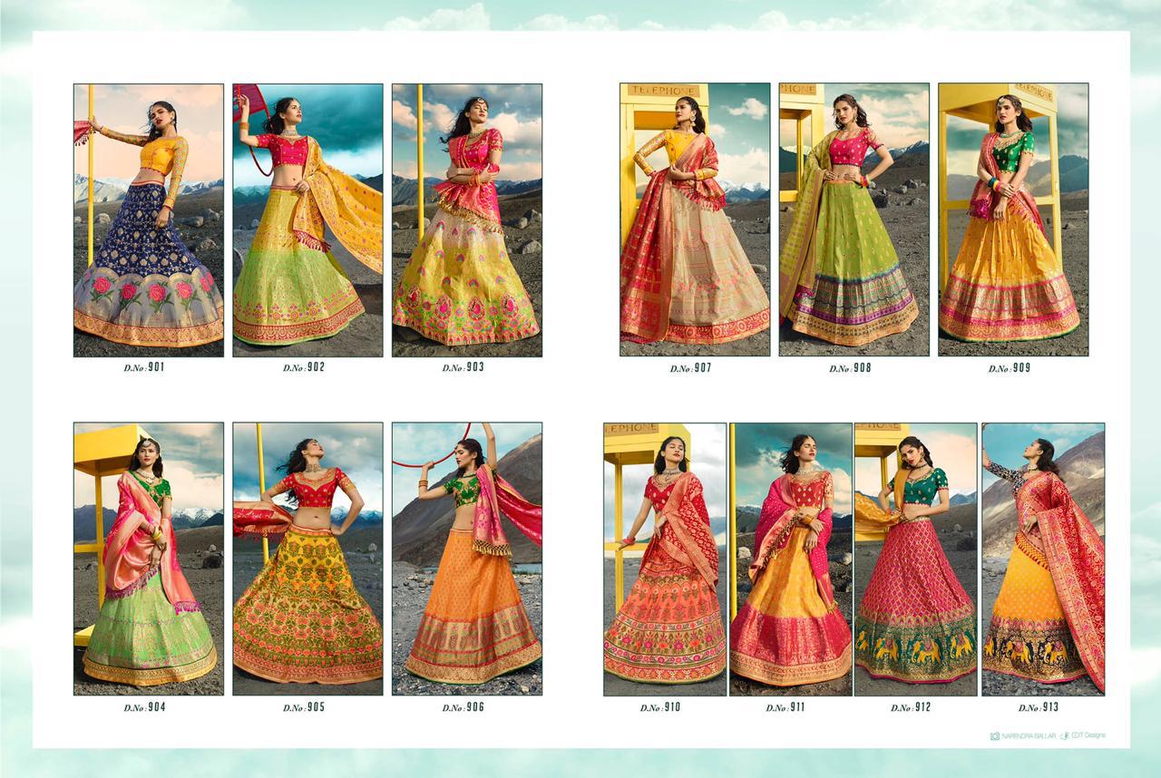 Virasat Vol-1 By Sanjana Designer 901 To 913 Series Bridal Wear Collection Beautiful Stylish Colorful Fancy Party Wear & Occasional Wear Pure Silk Jacquard Lehengas At Wholesale Price
