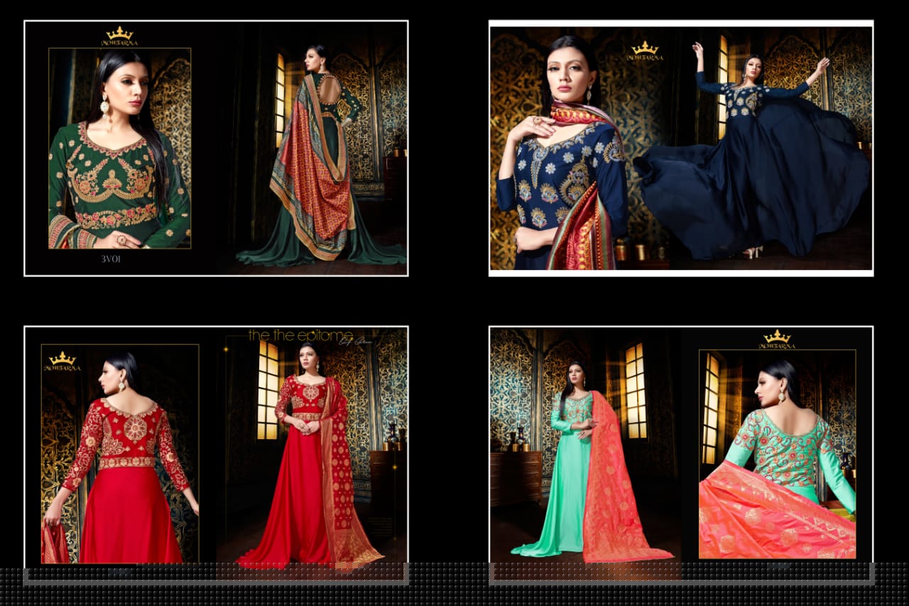 Virasat By Mohtarma Fabrics 01 To 04 Series Designer Suits Colorful Stylish Fancy Beautiful Collection Casual Wear & Ethnic Wear Satin Georgette Embroidered Dresses At Wholesale Price