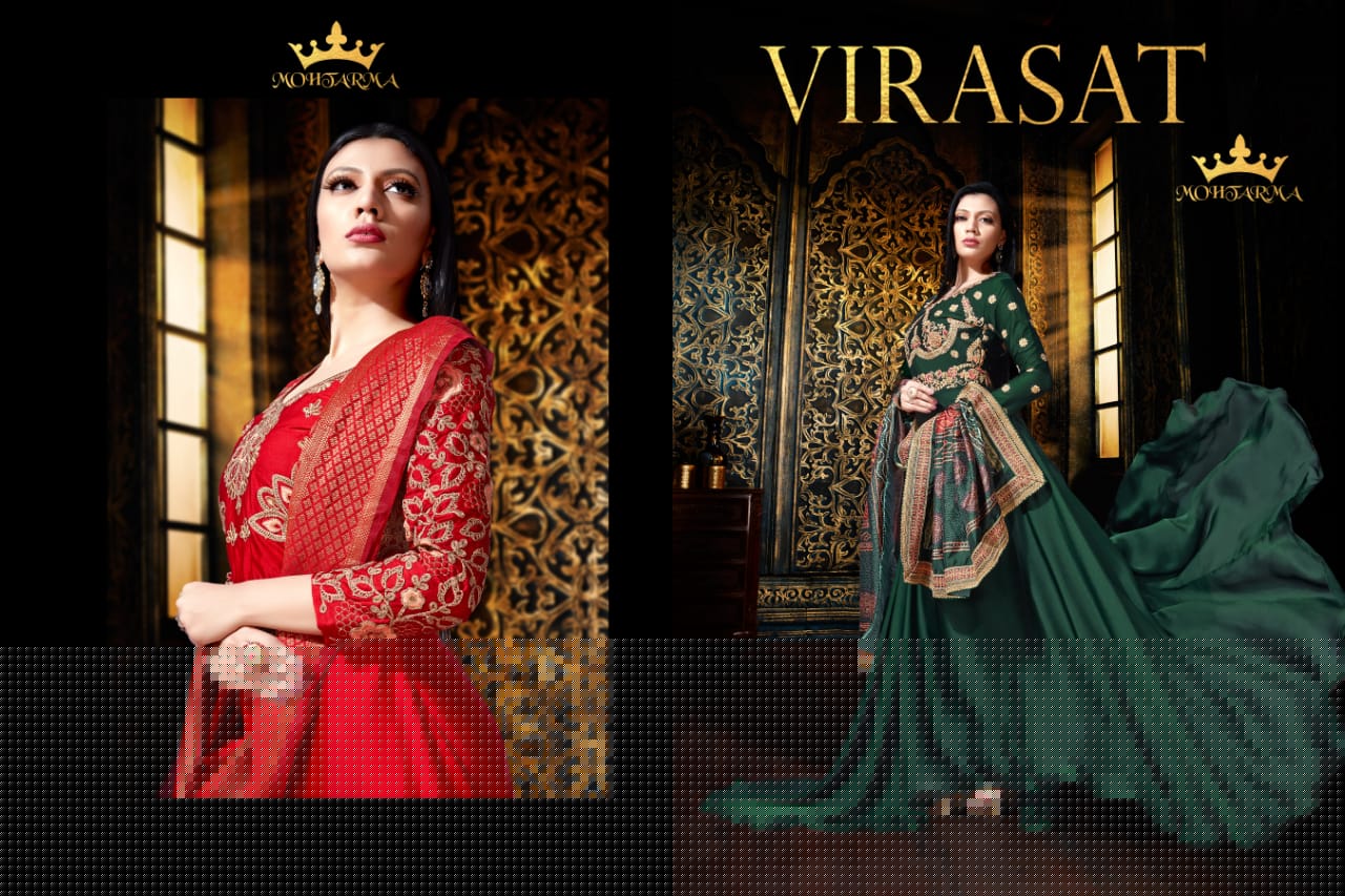 Virasat By Mohtarma Fabrics 01 To 04 Series Designer Suits Colorful Stylish Fancy Beautiful Collection Casual Wear & Ethnic Wear Satin Georgette Embroidered Dresses At Wholesale Price