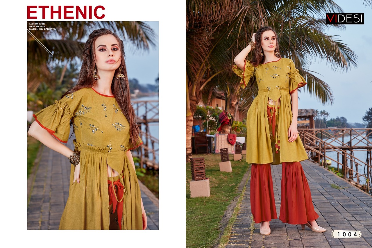Virasat By Videsi 1001 To 1004 Series Designer Beautiful Stylish Colorful Fancy Ready To Wear & Casual Wear & Ethnic Wear Pure Cotton/rayon Printed Kurtis With Bottom At Wholesale Price