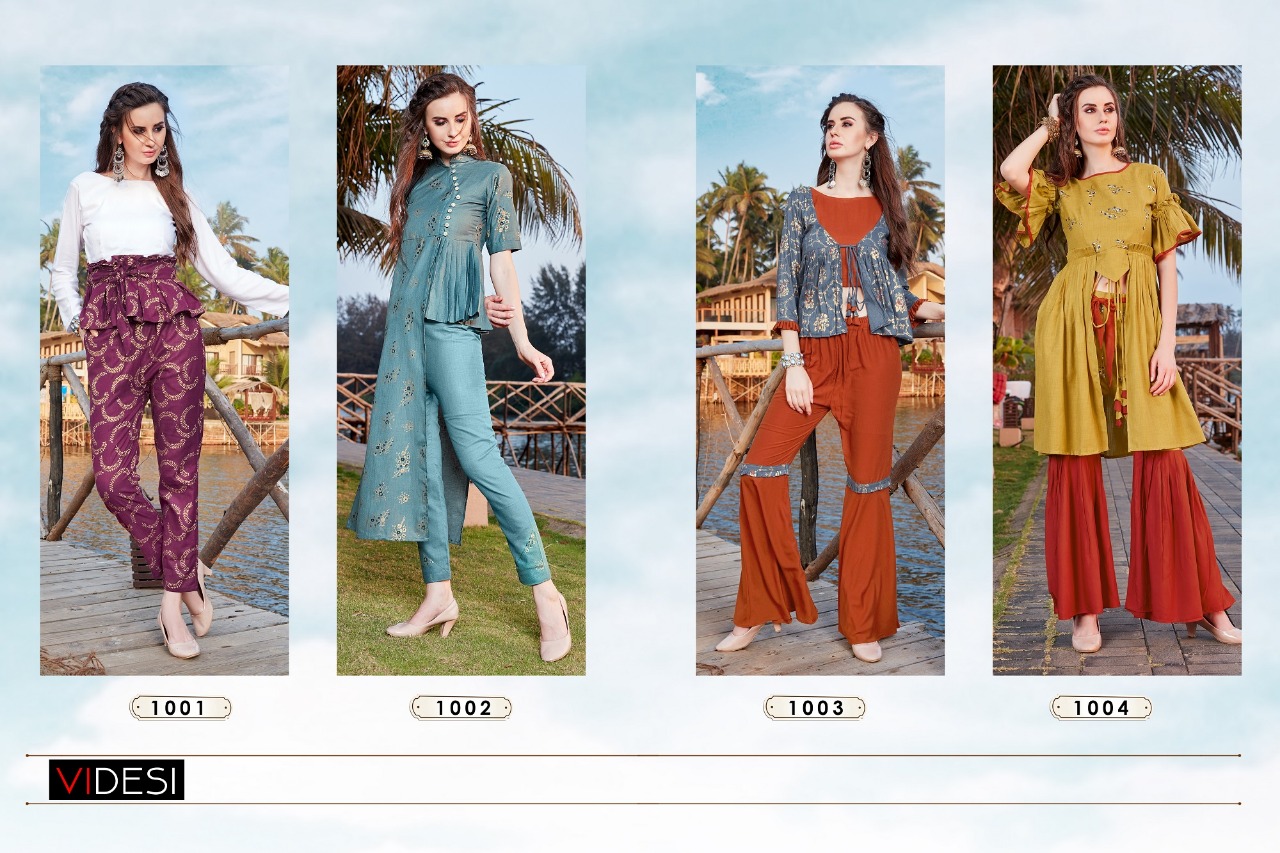 Virasat By Videsi 1001 To 1004 Series Designer Beautiful Stylish Colorful Fancy Ready To Wear & Casual Wear & Ethnic Wear Pure Cotton/rayon Printed Kurtis With Bottom At Wholesale Price