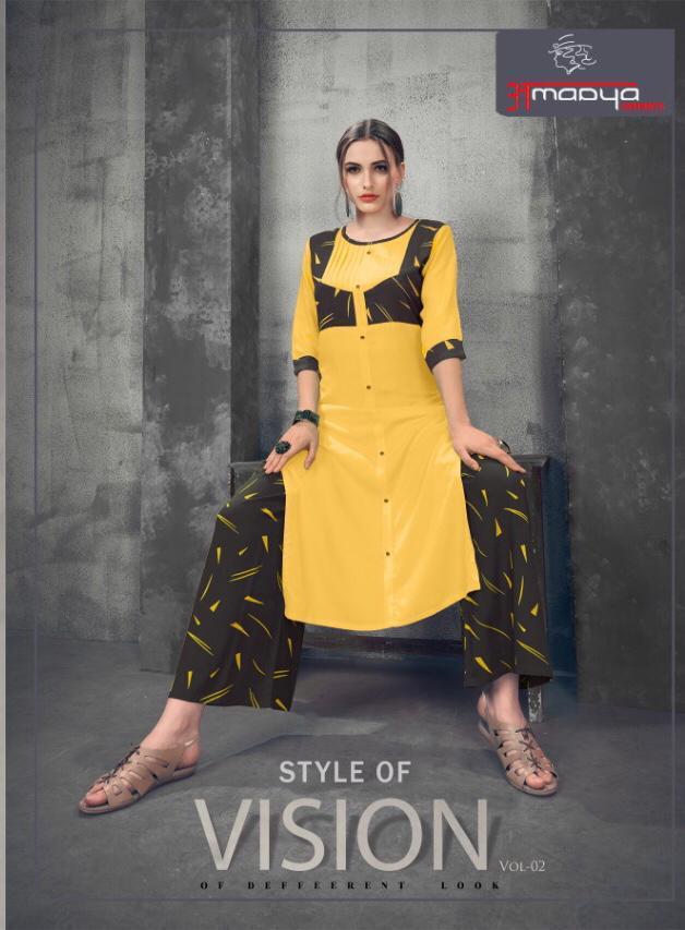 Vision Vol-2 By Amaaya Garments 15015 To 15020 Series Beautiful Stylish Fancy Colorful Casual Wear & Ethnic Wear & Ready To Wear Rayon Dyed Kurtis With Bottom At Wholesale Price