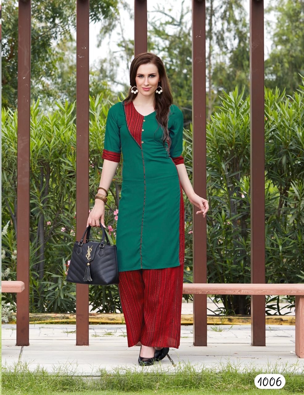 Vision By Amaaya Garments 1001 To 1008 Series Beautiful Colorful Stylish Fancy Casual Wear & Ethnic Wear & Ready To Wear Heavy Rayon Printed Kurtis & Palazzos At Wholesale Price