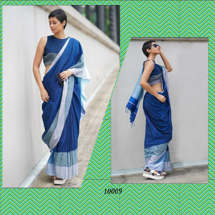 Voguevilla By Waga 10001 To 10009 Series Indian Traditional Wear Collection Beautiful Stylish Fancy Colorful Party Wear & Occasional Wear Linen Cotton Slub Sarees At Wholesale Price