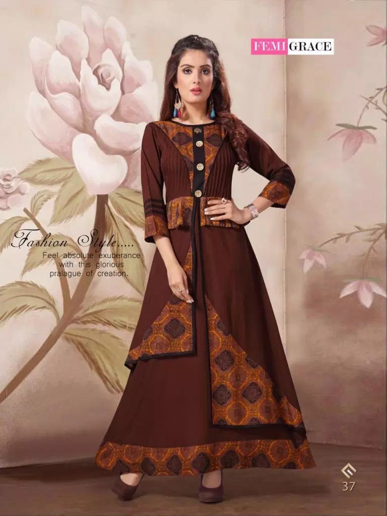 Femigrace Vol-7 By Femigrace 37 To 44 Series Beautiful Colorful Stylish Fancy Casual Wear & Ethnic Wear & Ready To Wear Rayon Printed Gowns At Wholesale Price