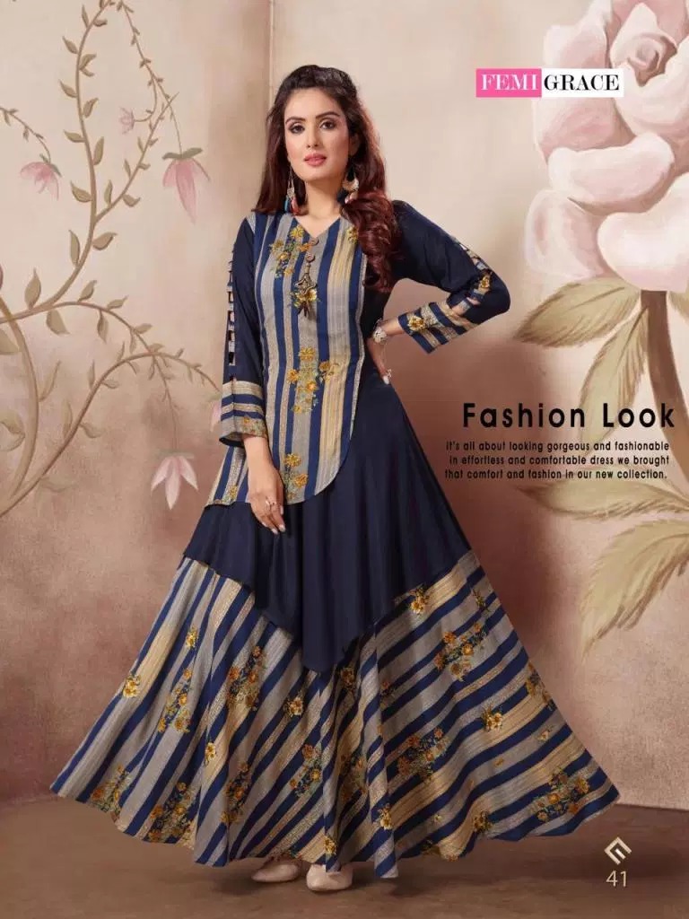 Femigrace Vol-7 By Femigrace 37 To 44 Series Beautiful Colorful Stylish Fancy Casual Wear & Ethnic Wear & Ready To Wear Rayon Printed Gowns At Wholesale Price