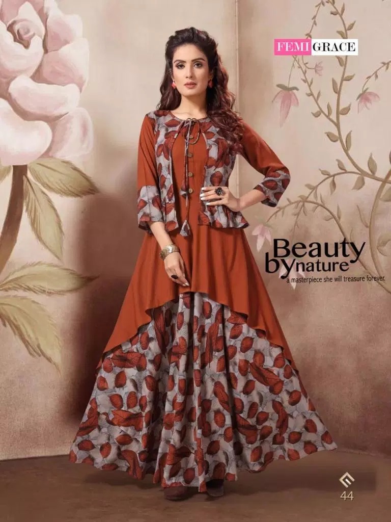 Femigrace Vol-7 By Femigrace 37 To 44 Series Beautiful Colorful Stylish Fancy Casual Wear & Ethnic Wear & Ready To Wear Rayon Printed Gowns At Wholesale Price