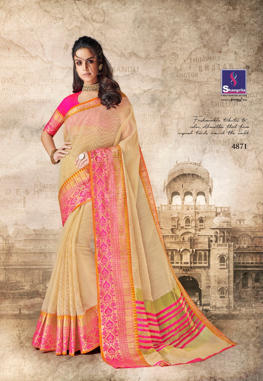 Vrinda Cotton Vol-2 By Shangrila Sarees 4871 To 4882 Series Indian Traditional Wear Collection Beautiful Stylish Fancy Colorful Party Wear & Ethnic Wear Cotton Silk Printed Sarees At Wholesale Price