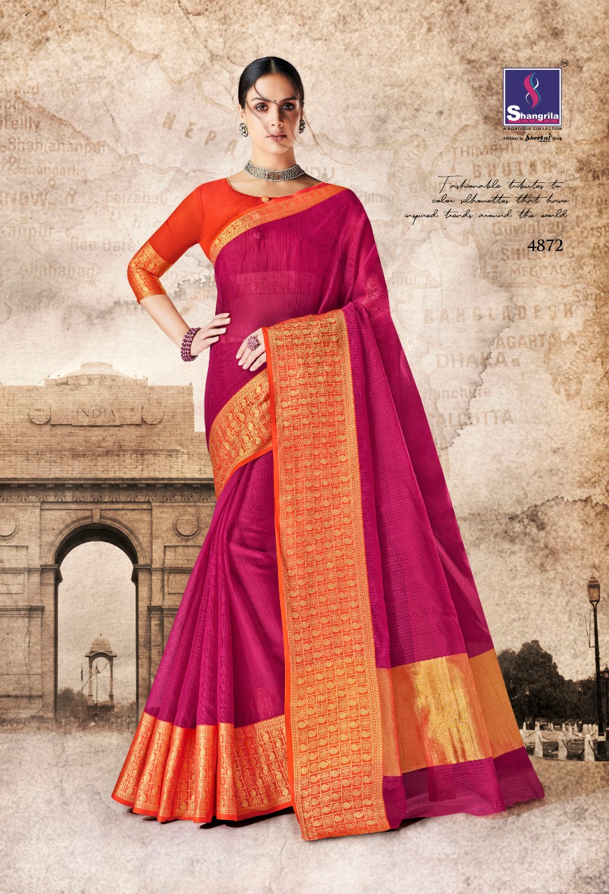Vrinda Cotton Vol-2 By Shangrila Sarees 4871 To 4882 Series Indian Traditional Wear Collection Beautiful Stylish Fancy Colorful Party Wear & Ethnic Wear Cotton Silk Printed Sarees At Wholesale Price
