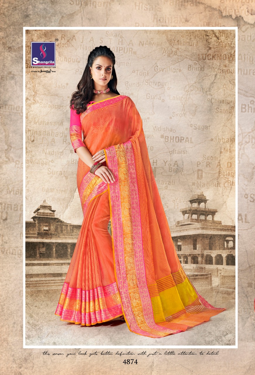Vrinda Cotton Vol-2 By Shangrila Sarees 4871 To 4882 Series Indian Traditional Wear Collection Beautiful Stylish Fancy Colorful Party Wear & Ethnic Wear Cotton Silk Printed Sarees At Wholesale Price