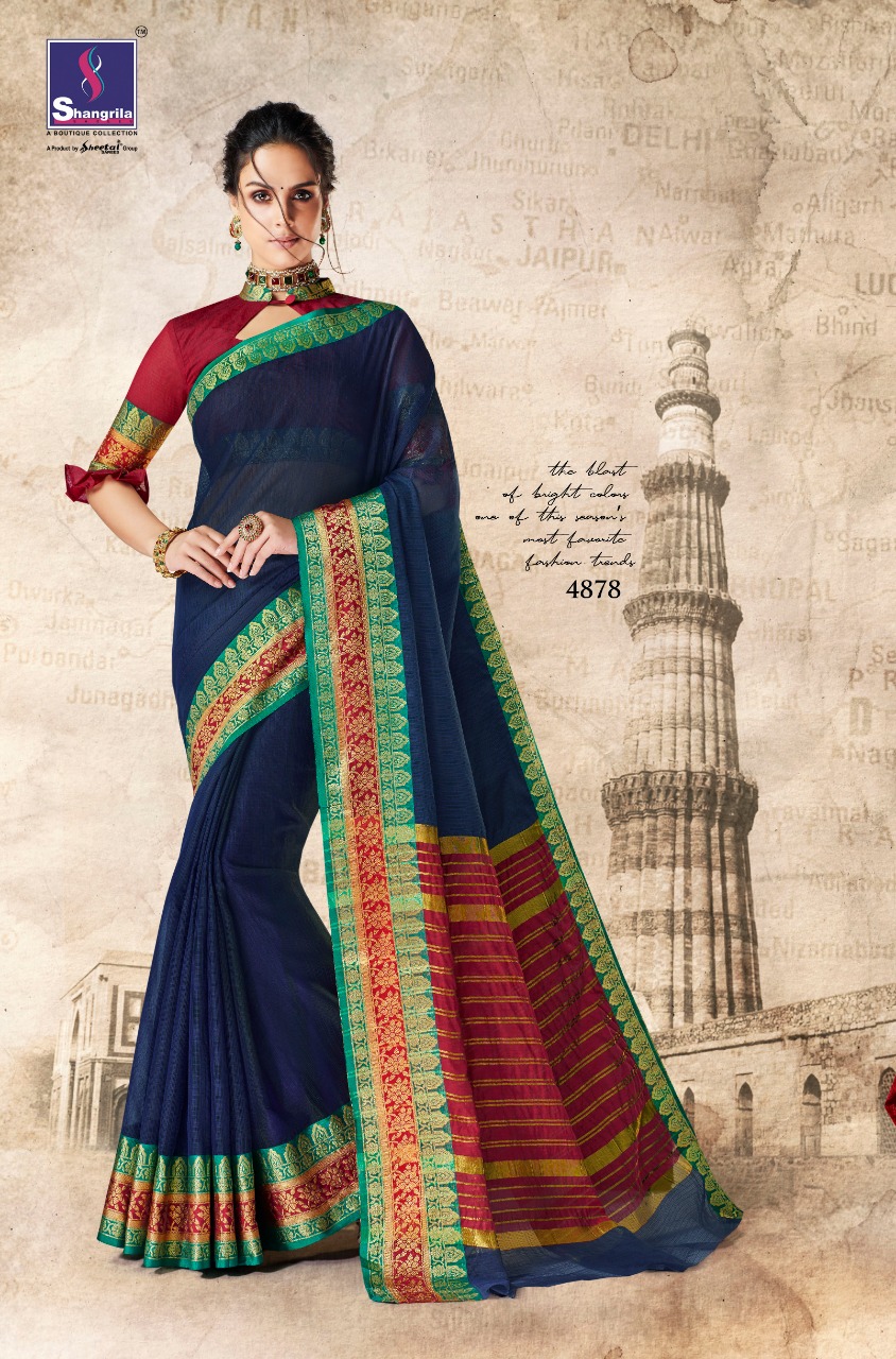 Vrinda Cotton Vol-2 By Shangrila Sarees 4871 To 4882 Series Indian Traditional Wear Collection Beautiful Stylish Fancy Colorful Party Wear & Ethnic Wear Cotton Silk Printed Sarees At Wholesale Price