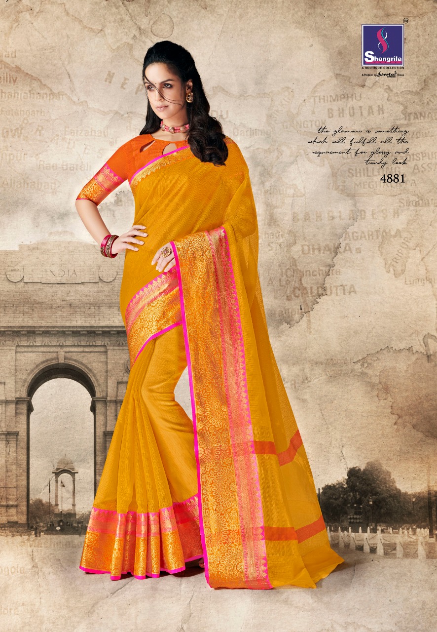 Vrinda Cotton Vol-2 By Shangrila Sarees 4871 To 4882 Series Indian Traditional Wear Collection Beautiful Stylish Fancy Colorful Party Wear & Ethnic Wear Cotton Silk Printed Sarees At Wholesale Price