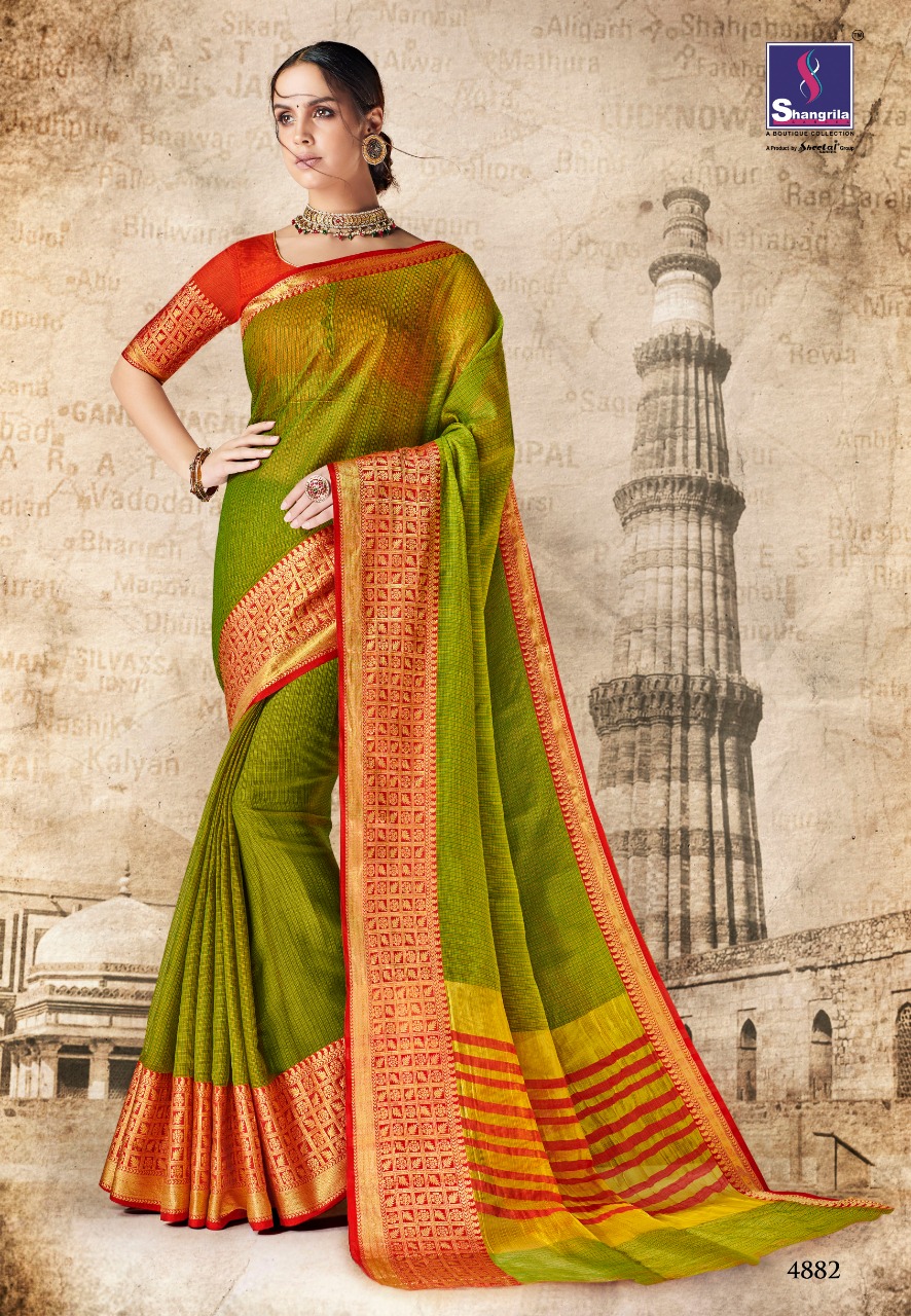 Vrinda Cotton Vol-2 By Shangrila Sarees 4871 To 4882 Series Indian Traditional Wear Collection Beautiful Stylish Fancy Colorful Party Wear & Ethnic Wear Cotton Silk Printed Sarees At Wholesale Price
