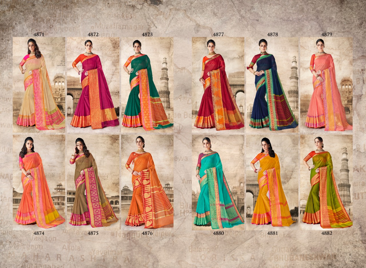 Vrinda Cotton Vol-2 By Shangrila Sarees 4871 To 4882 Series Indian Traditional Wear Collection Beautiful Stylish Fancy Colorful Party Wear & Ethnic Wear Cotton Silk Printed Sarees At Wholesale Price