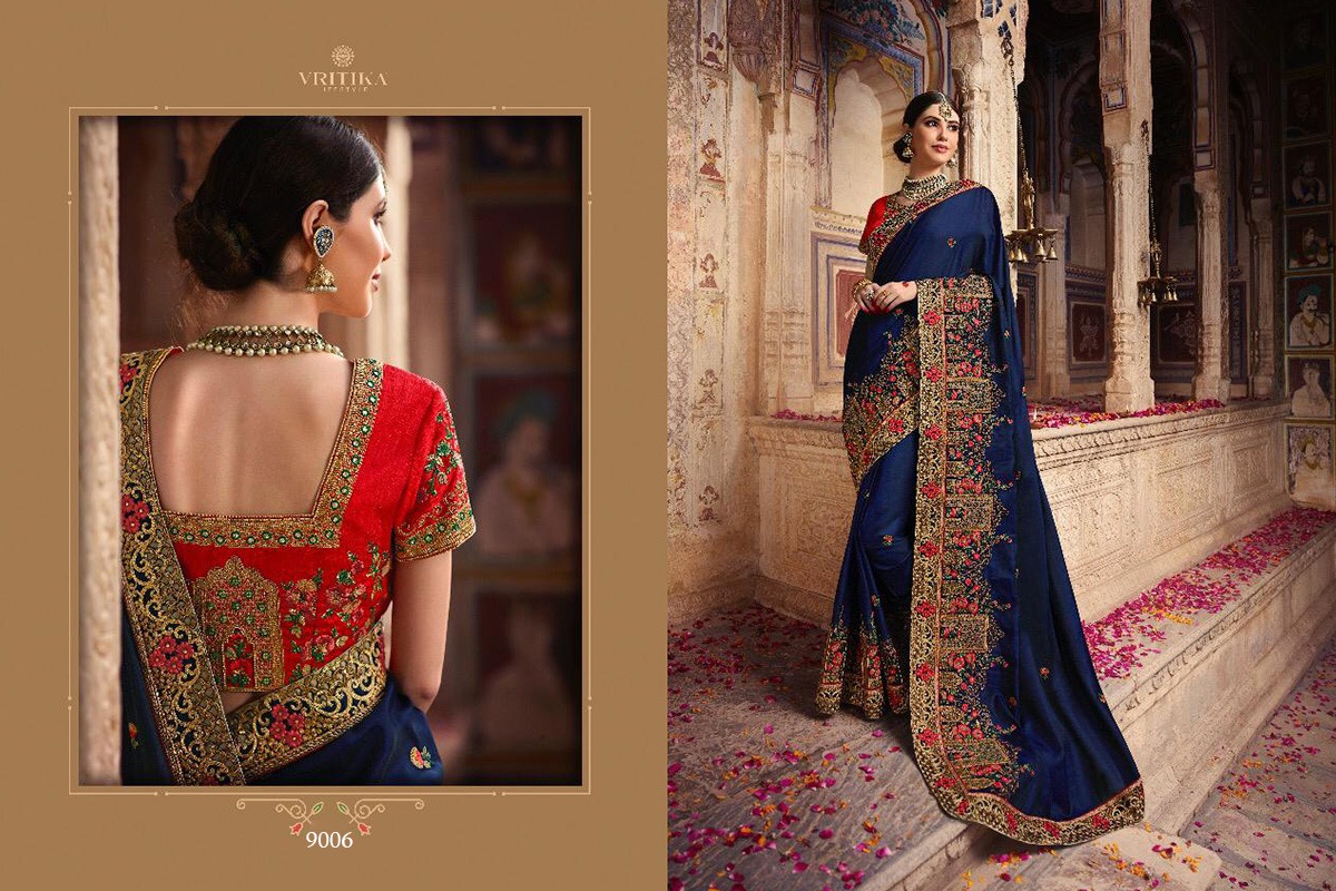 Vritika Vol-1 By Vritika 9001 To 9008 Series Indian Traditional Wear Collection Beautiful Stylish Fancy Colorful Party Wear & Occasional Wear Fancy Embroidered Sarees At Wholesale Price