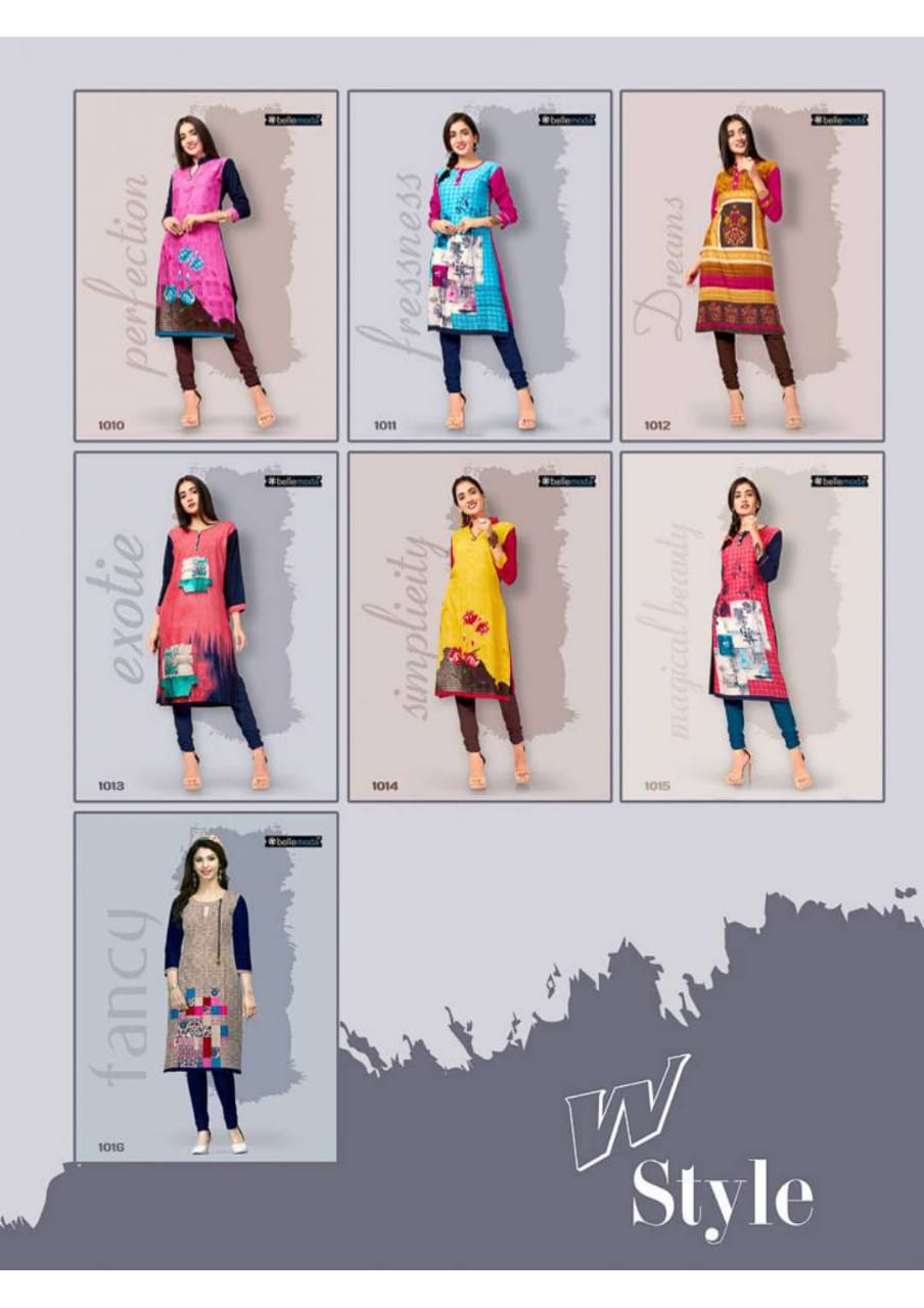 W-style By Bellemoda 1001 To 1016 Series Beautiful Stylish Colorful Fancy Party Wear & Ethnic Wear & Ready To Wear Rayon Printed Kurtis At Wholesale Price