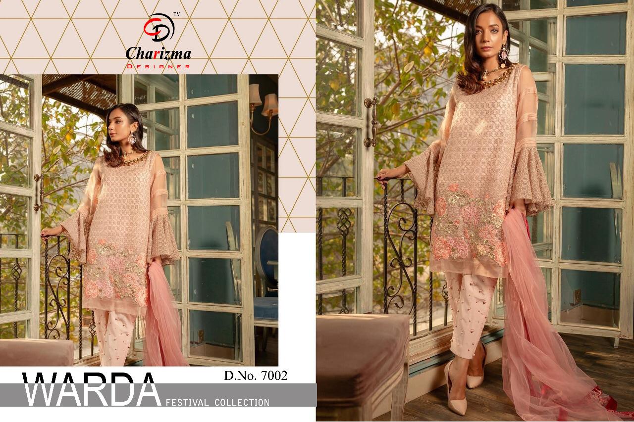 Warda By Charizma Designer 7001 To 7005 Series Pakistani Designer Suit Collection Beautiful Stylish Fancy Colorful Party Wear & Occasional Wear Faux Georgette Embroidered Dresses At Wholesale Price