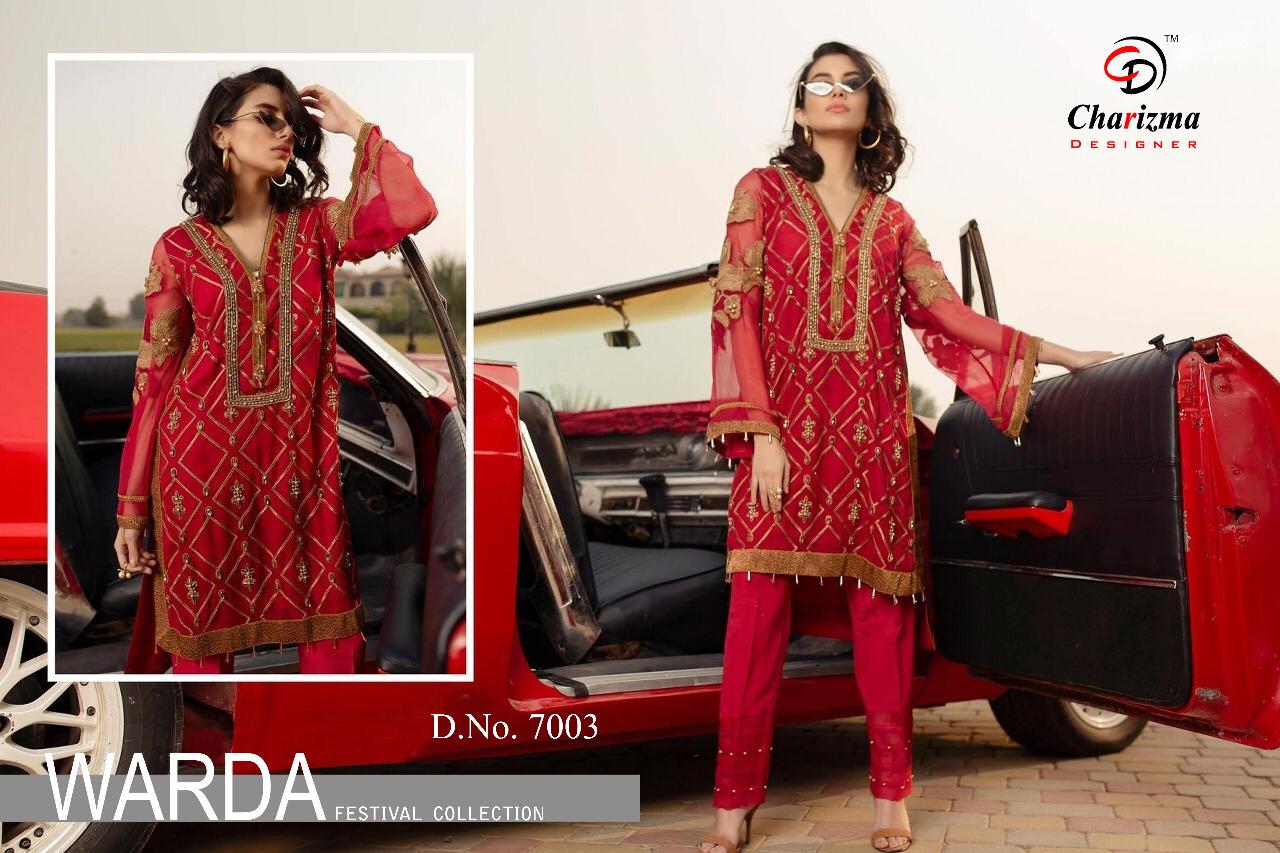 Warda By Charizma Designer 7001 To 7005 Series Pakistani Designer Suit Collection Beautiful Stylish Fancy Colorful Party Wear & Occasional Wear Faux Georgette Embroidered Dresses At Wholesale Price