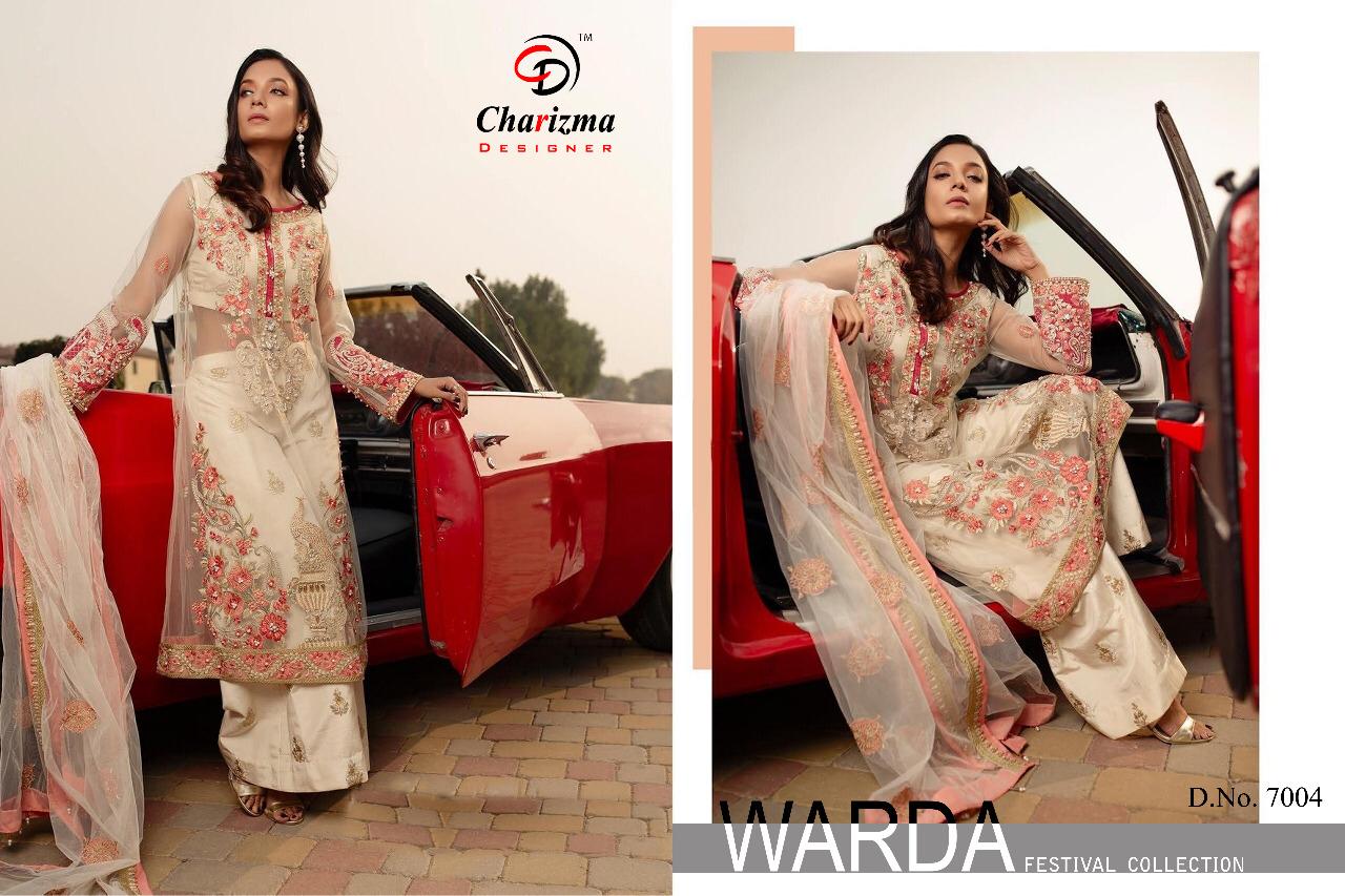 Warda By Charizma Designer 7001 To 7005 Series Pakistani Designer Suit Collection Beautiful Stylish Fancy Colorful Party Wear & Occasional Wear Faux Georgette Embroidered Dresses At Wholesale Price